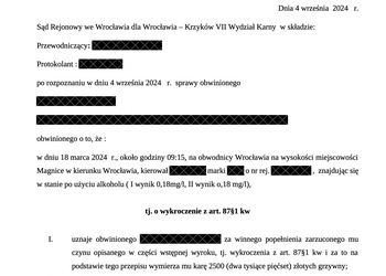 Jazda po użyciu alkoholu. Wynik badania: 0,18 mg/dm3. Brak zakazu!